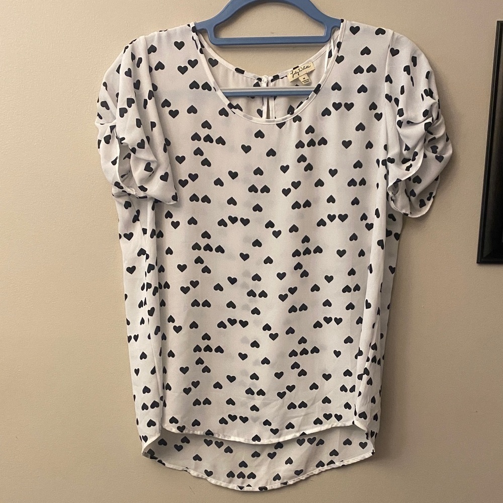 Lily White Black Heart Pattern Blouse